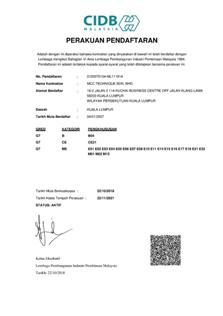 CIDB Perakuan Pendaftaran certificate, grade G7