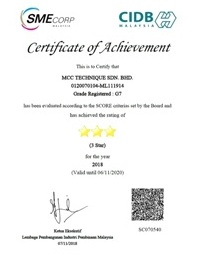 CIDB SCORE 3-star certificate of achievement